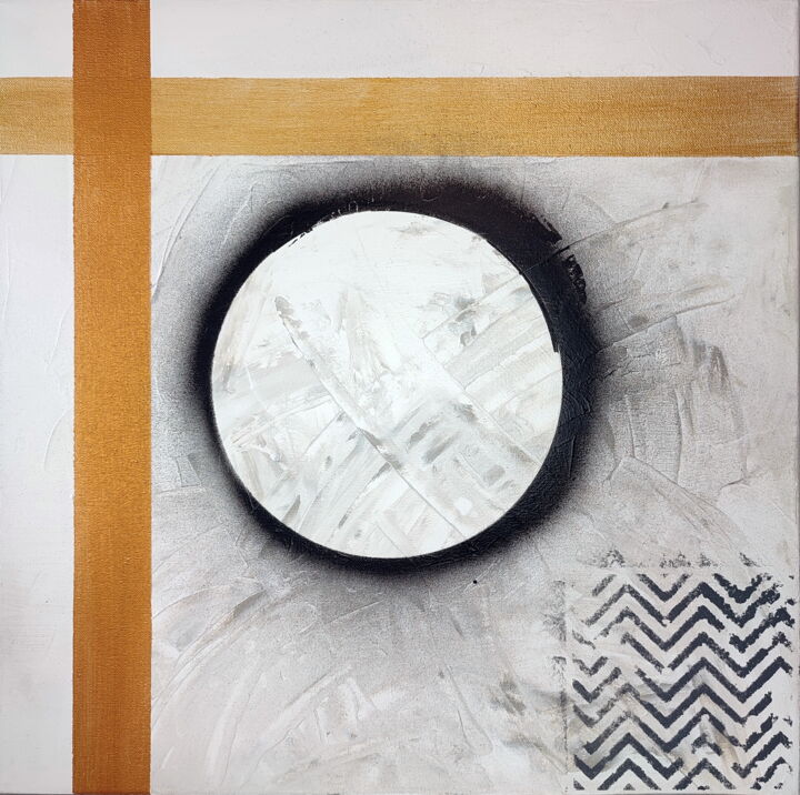 Painting titled "Circle in white" by Anatolii Kazymyrchuk, Original Artwork, Acrylic Mounted on Wood Stretcher frame