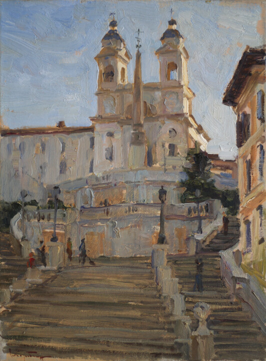 Painting titled "Rome, Spanish steps" by Anatolii Korobkin, Original Artwork, Oil