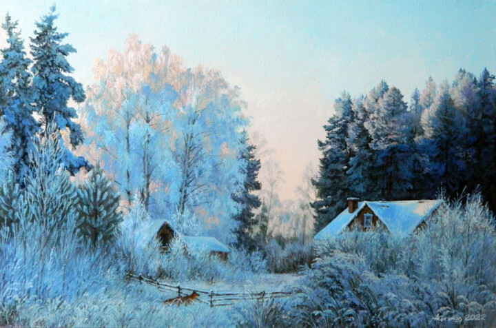 Painting titled "Хуторок в лесу" by Anatolii Ergunov, Original Artwork, Oil