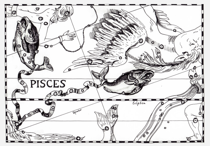 Desenho intitulada "Constellation Pisces" por Anatoliy Korchinov, Obras de arte originais, Caneta de gel