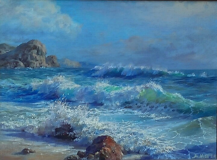 Painting titled "A sunny day with wa…" by Anatoliy Nozdrin, Original Artwork, Oil