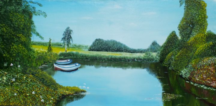 Картина под названием "Лодки - Bateaux" - Anatolii Shostenko, Подлинное произведение искусства, Масло