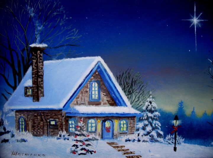 Картина под названием "Рождественская звез…" - Anatolii Shostenko, Подлинное произведение искусства, Масло