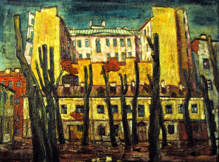 Painting titled "Yard at Basil Island" by Anatoliy Sivkov, Original Artwork, Oil