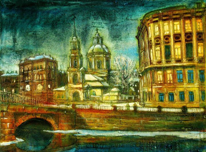 Pittura intitolato "Fontanka-Simeonovsk…" da Anatoliy Sivkov, Opera d'arte originale, Olio