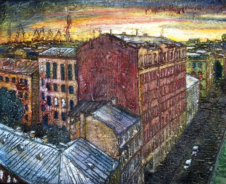 Painting titled "Sunset over St. Pet…" by Anatoliy Sivkov, Original Artwork, Oil