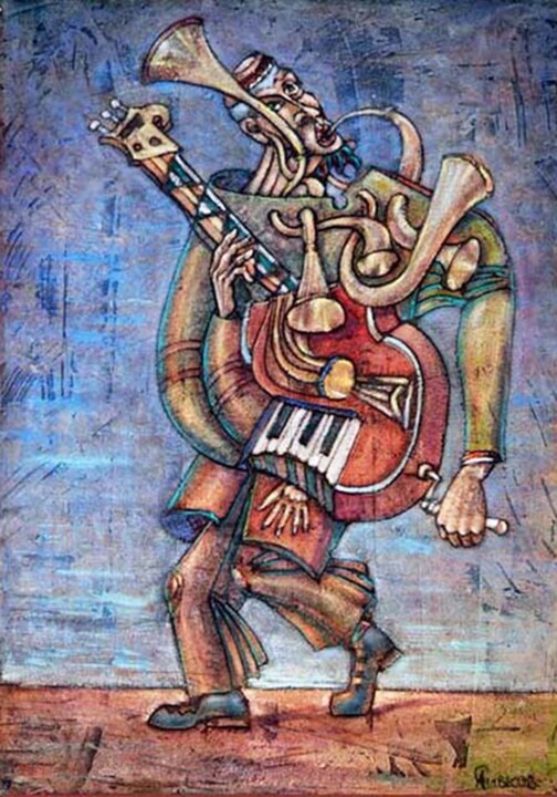 Painting titled "Itinerant musician" by Anatoliy Sivkov, Original Artwork, Oil