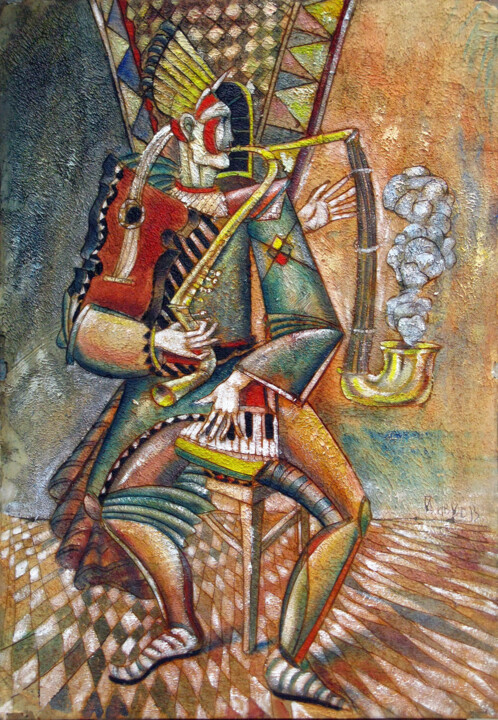 Painting titled "smoky jazz" by Anatoliy Sivkov, Original Artwork, Oil