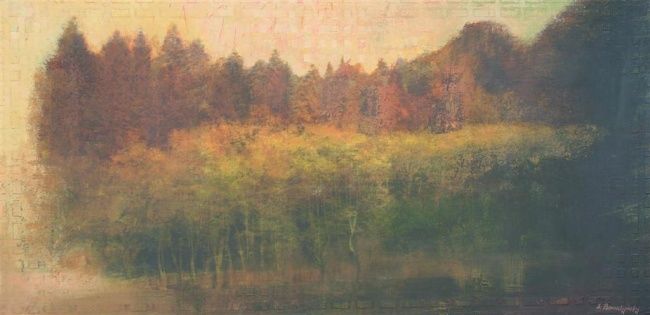 Schilderij getiteld "Evening Forest" door Anatoly Baratynsky, Origineel Kunstwerk