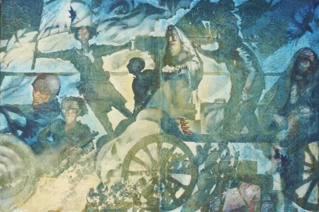 Peinture intitulée "“The Jewish Cart "…" par Anatoly Schelest, Œuvre d'art originale, Huile