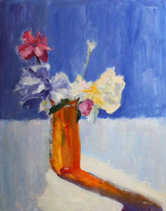 Картина под названием "Orange vase" - Volha Milashevich, Подлинное произведение искусства, Масло