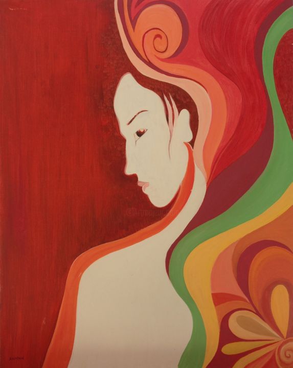 Peinture intitulée "Profil au rouge" par Anaton, Œuvre d'art originale, Huile