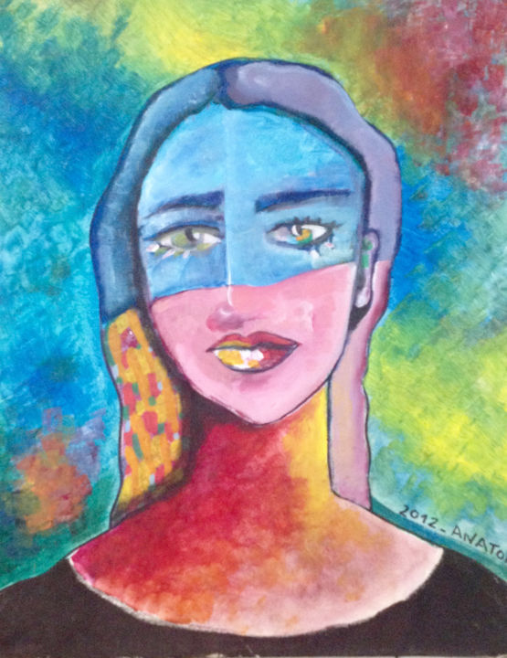 Painting titled "Portrait au bleu" by Anaton, Original Artwork, Acrylic
