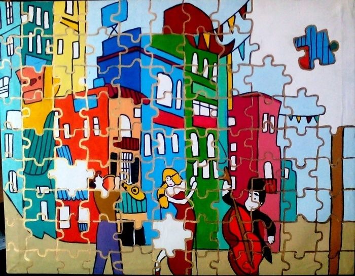 Painting titled "Puzzle painting" by Anaart, Original Artwork, Oil