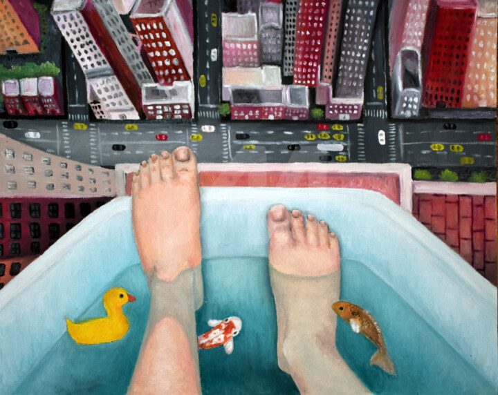 Peinture intitulée "Jump" par Ana Valentim, Œuvre d'art originale, Huile