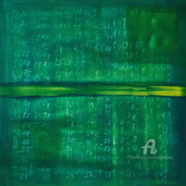 제목이 "Green field with nu…"인 미술작품 Anastasia Vasilyeva로, 원작, 아크릴 나무 들것 프레임에 장착됨