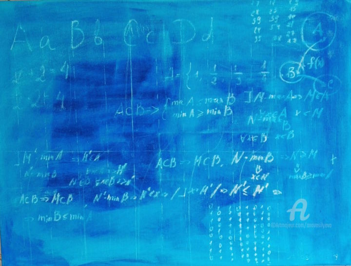 Картина под названием "Schoolboard blue" - Anastasia Vasilyeva, Подлинное произведение искусства, Акрил Установлен на Деревя…
