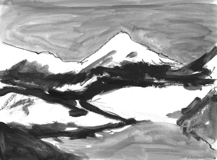 Drawing titled "Mountains 007" by Anastasia Vasilyeva, Original Artwork, Acrylic