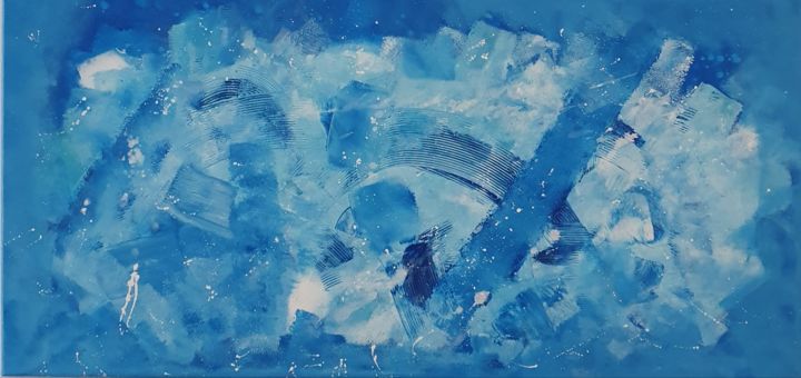 Malarstwo zatytułowany „Magie bleue” autorstwa Ana Vdv, Oryginalna praca, Akryl Zamontowany na Drewniana rama noszy