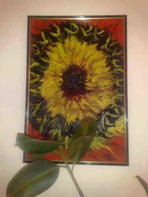 Painting titled "fire flower" by Ana Vladu, Original Artwork, Oil