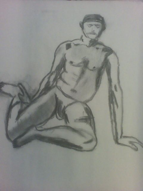 Drawing titled "sitting male" by Ana Castro, Original Artwork
