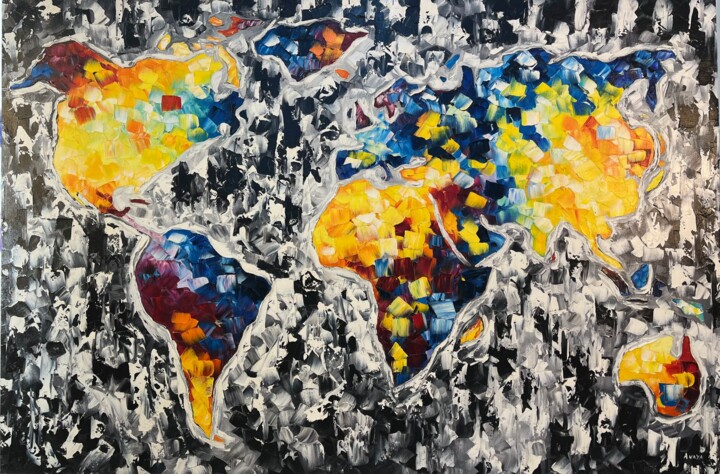 Pittura intitolato "The world full of c…" da Anaya, Opera d'arte originale, Olio Montato su Telaio per barella in legno