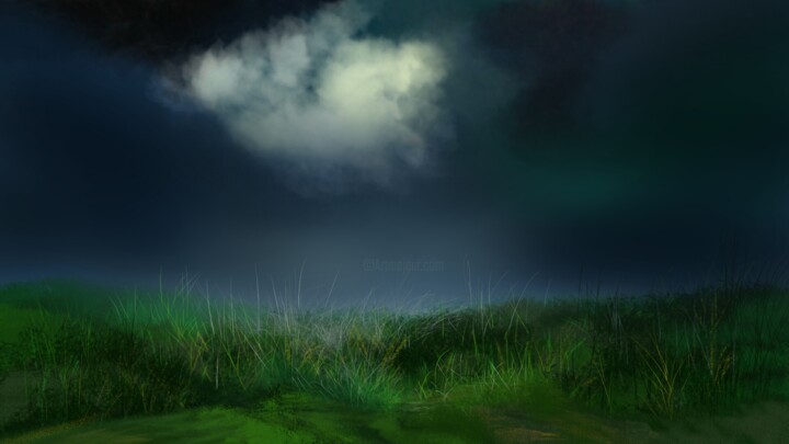 Digitale Kunst mit dem Titel "Noche en el campo" von Anaysy Gregory, Original-Kunstwerk, Digitale Malerei