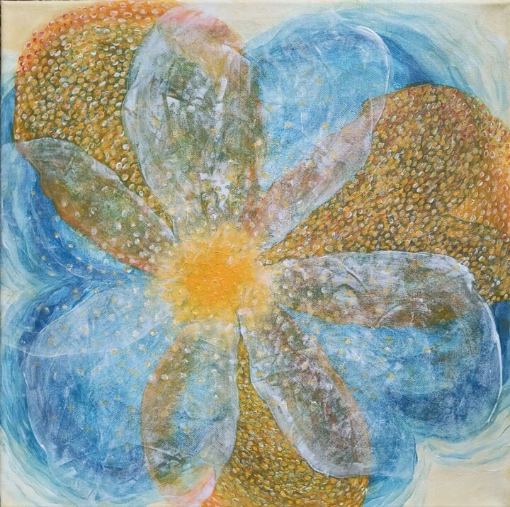Painting titled "Flower" by Anca Sapos, Original Artwork, Acrylic Mounted on Wood Stretcher frame