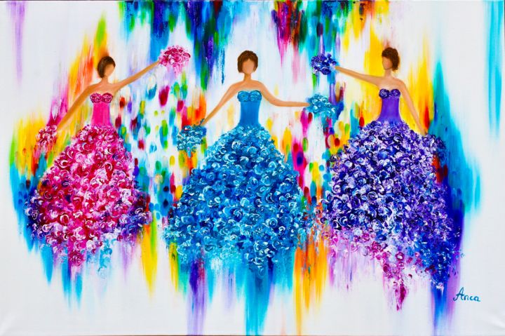 Painting titled "Colourful dance" by Florentina Anca Popescu, Original Artwork, Oil