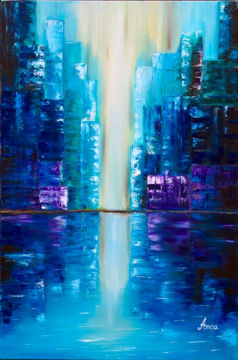 Painting titled "Cityscape painting,…" by Florentina Anca Popescu, Original Artwork, Oil