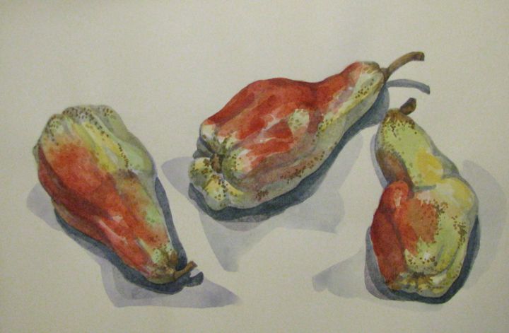 Painting titled "Груши. Pears." by Anna Gorenkova, Original Artwork, Watercolor