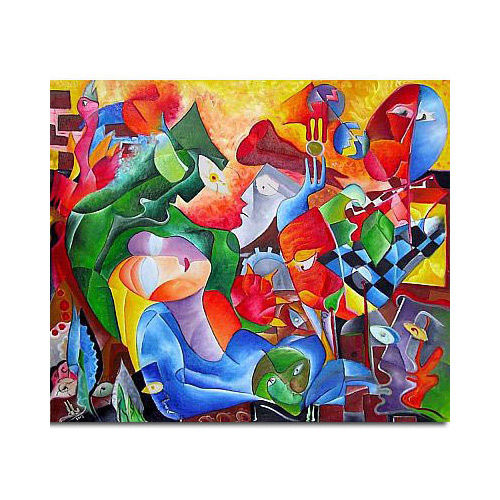 Painting titled "Large Canvas Cubist…" by Andrei Dobos, Original Artwork, Oil