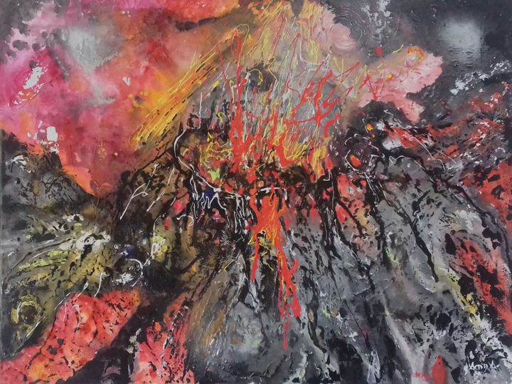 Peinture intitulée "Le-volcan." par Anda, Œuvre d'art originale