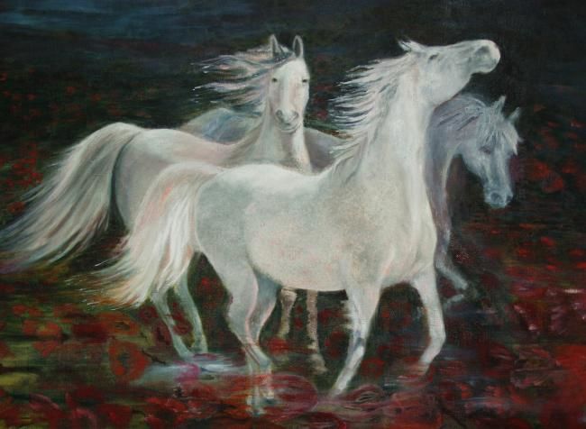 "Three horses in flo…" başlıklı Tablo Anda Mazure-Vitenberga tarafından, Orijinal sanat, Diğer