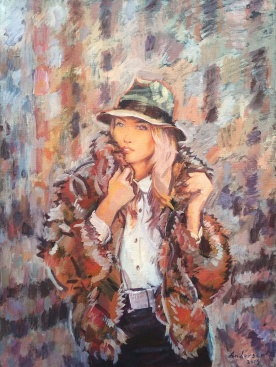 Painting titled "Girl in a cold weat…" by Robert Andersen, Original Artwork, Oil