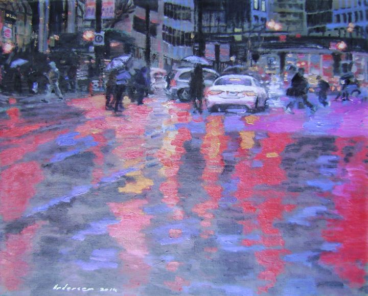 Pittura intitolato "Wet asphalt" da Robert Andersen, Opera d'arte originale, Olio