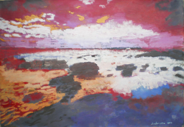 Schilderij getiteld "sandy-beach" door Robert Andersen, Origineel Kunstwerk, Olie