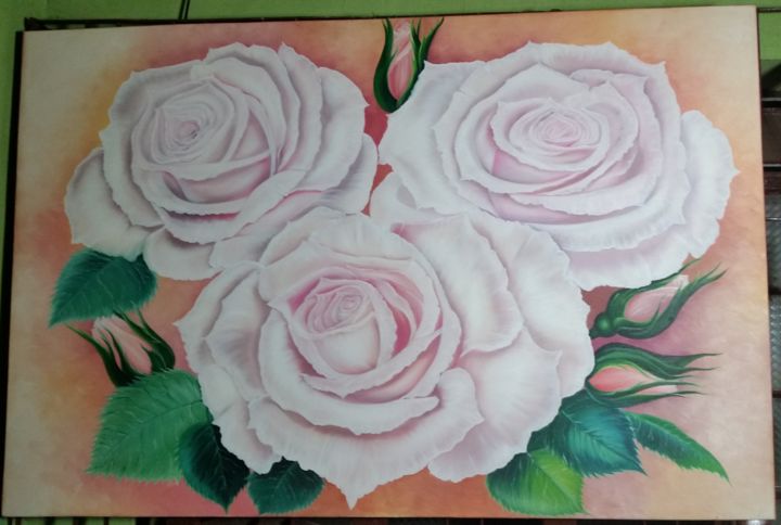 Pittura intitolato "Rosas Brancas" da Arte Na Tela, Opera d'arte originale