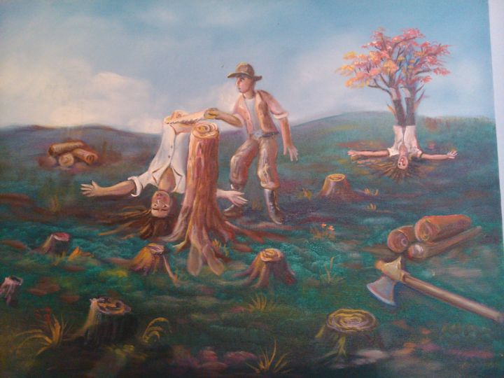 Painting titled "O HOMEM DESTROINDO…" by Anderson Dos Santos Santos, Original Artwork