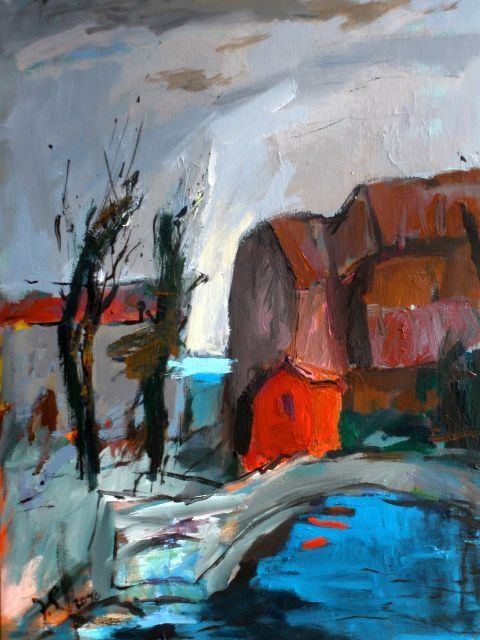 Painting titled "Evening Lights" by Juris Andersons, Original Artwork