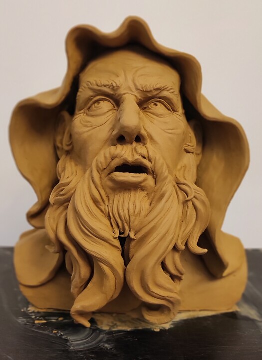 Sculpture titled "alter Mann mit Bart…" by Andimar, Original Artwork, Clay