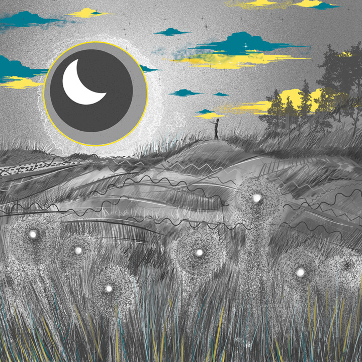 Printmaking titled "Night horizon" by Andjela Milosevic, Original Artwork, Digital Print Mounted on Other rigid panel