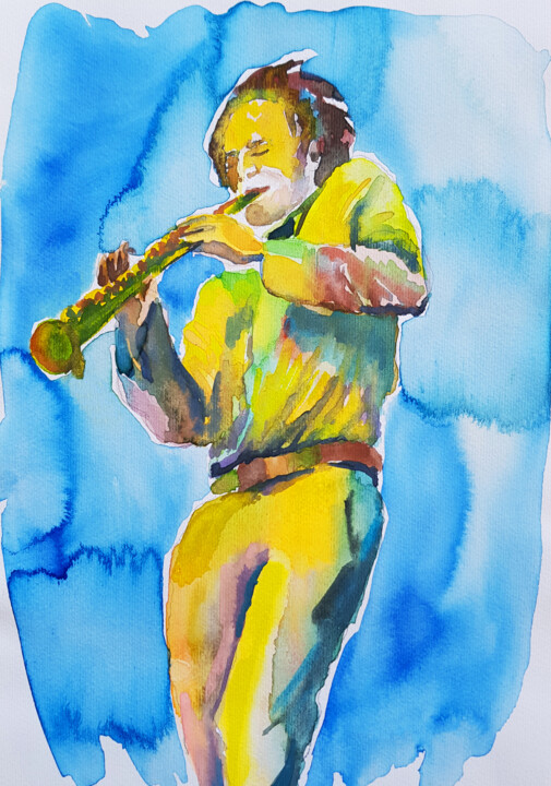 Malarstwo zatytułowany „Clarinet” autorstwa Andjela Milosevic, Oryginalna praca, Akwarela