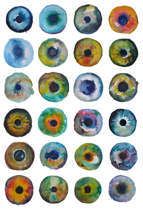 Dessin intitulée "Eyes" par Andjela Milosevic, Œuvre d'art originale, Aquarelle Monté sur Panneau de bois