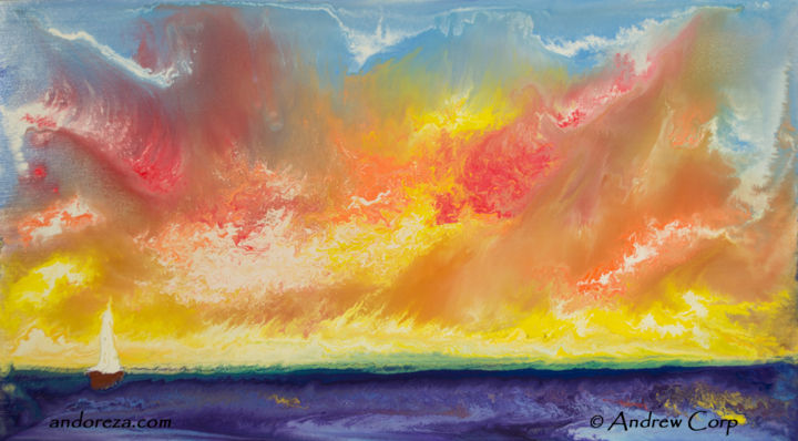 Painting titled "exploding-yellow-su…" by Andy Corp, Original Artwork, Oil