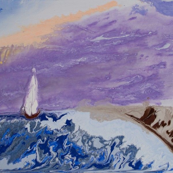 Painting titled "sailing-into-a-purp…" by Andy Corp, Original Artwork, Oil