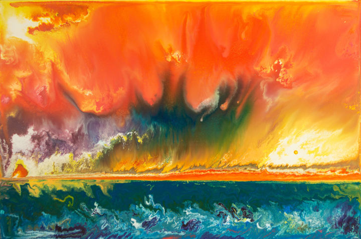 Painting titled "sunset-on-fire-over…" by Andy Corp, Original Artwork, Oil