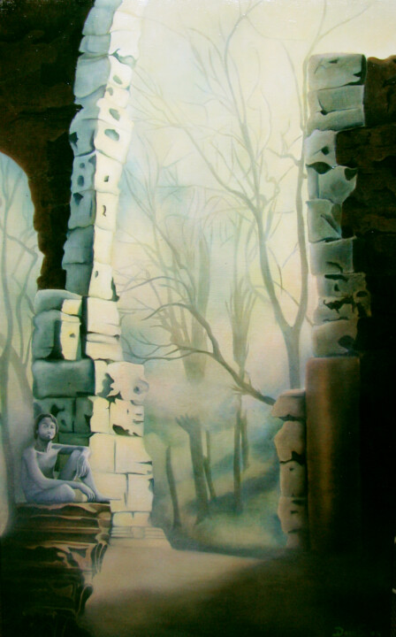 Pittura intitolato "Brouillard" da Andra Daans, Opera d'arte originale, Olio