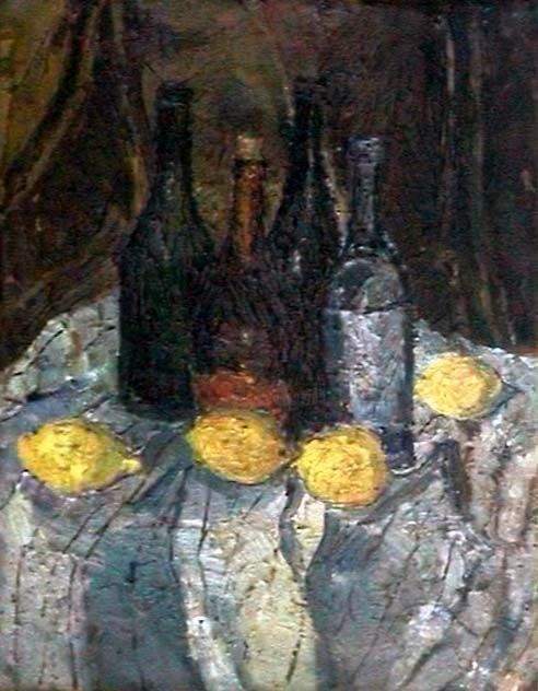 Картина под названием "Lemons and bottles" - Andranik Petrosyan, Подлинное произведение искусства