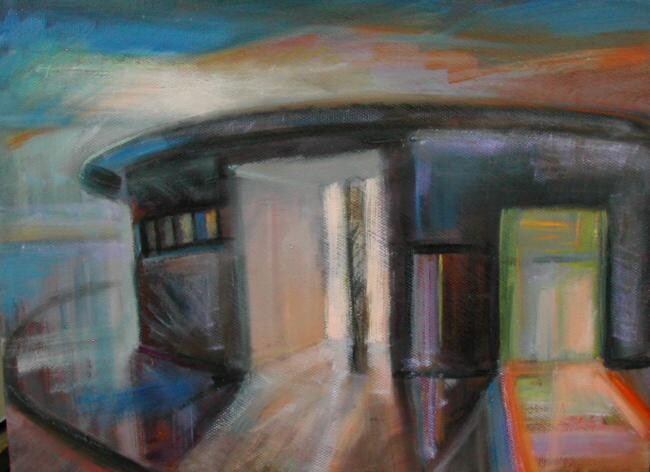 Painting titled "tram stop" by András Breznay, Original Artwork